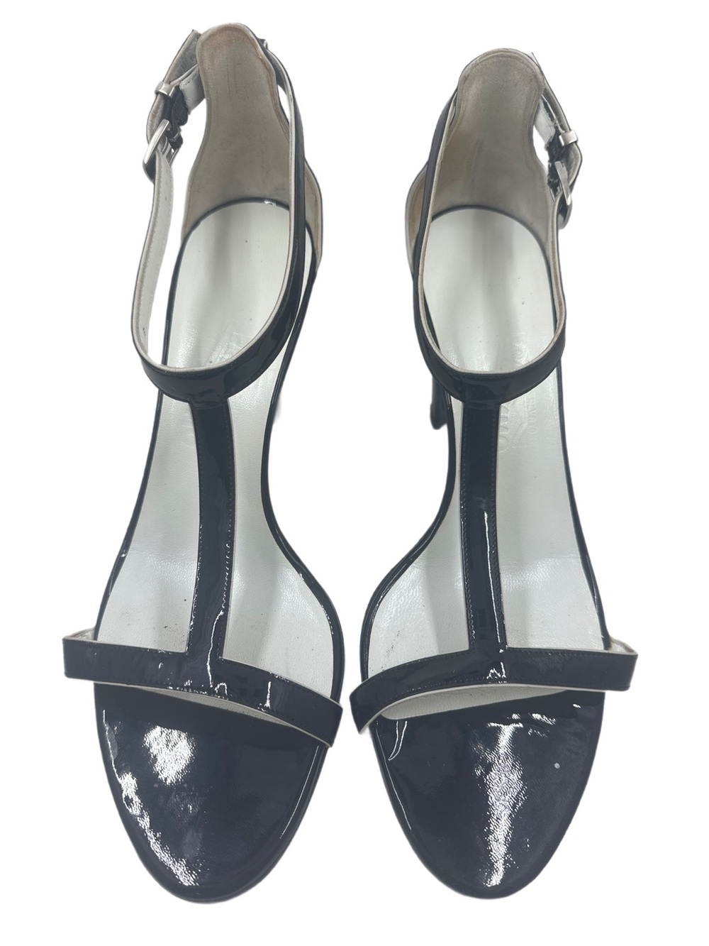 Salvatore Ferragamo Black Patent Leather T-Strap Heels 10.5 B Italy